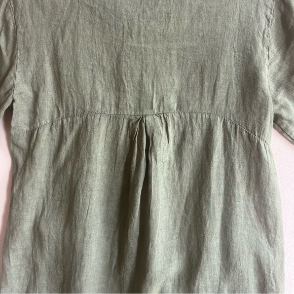 Elena Baldi NEW Green Army Oversized 100% Pure Linen Italian Dress Midi Medium - Picture 10 of 16